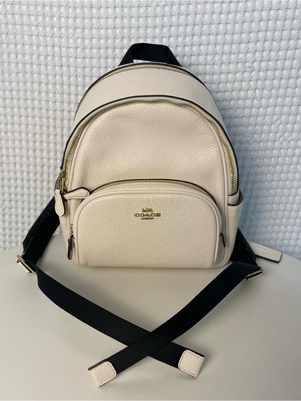 COACH, LIKE NEW Cream Pebble Leather Mini Court Backpack Bag - Picture 13 of 13